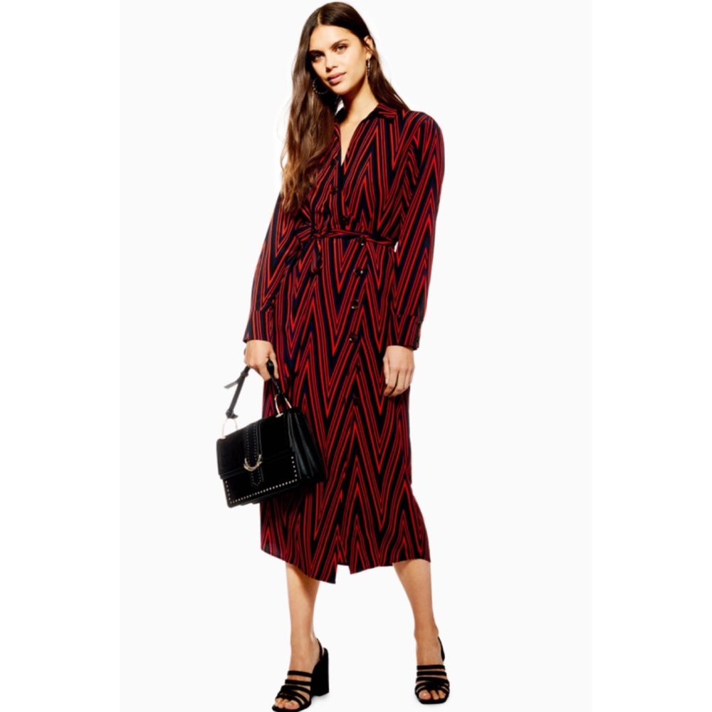 Topshop Button Print Midi Dress 6 & 8